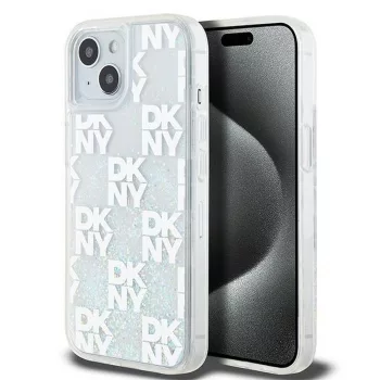   DKNY DKHCP15SLCPEPT iPhone 15 6.1" biały /, fehér hátlap, tok, Liquid Glitter MultiLogo