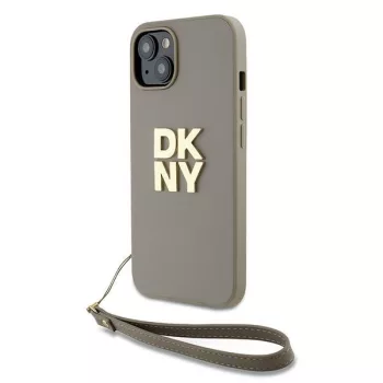   DKNY Wrist Strap Stock Logo case iPhone 15 6.1" csuklóóraszíjos hátlap, tok, bézs