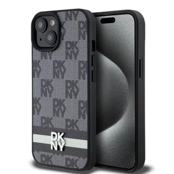   DKNY DKHCP15SPCPTSSK iPhone 15/14/13 6.1" hátlap, tok Leather Checkered Mono Pattern & Printed Stripes, fekete
