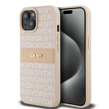   DKNY DKHCP15SPRTHSLP iPhone 15/14/13 6.1" hátlap, tok Leather Mono Stripe & Metal Logo, rózsaszín
