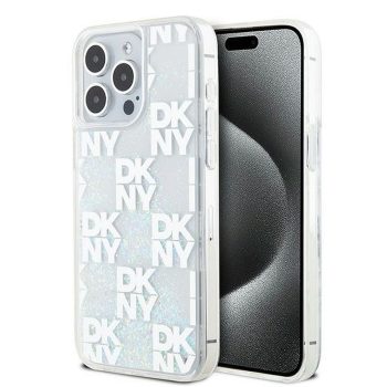   DKNY iPhone 15 Pro Max DKHCP15XLCPEPT Liquid Glitters W/Checkered Pattern hátlap, tok, fehér