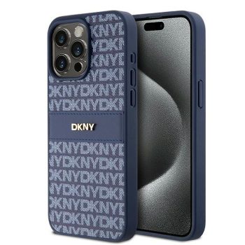   DKNY DKHCP15XPRTHSLB iPhone 15 Pro Max 6.7" hátlap, tok Leather Mono Stripe & Metal Logo, kék