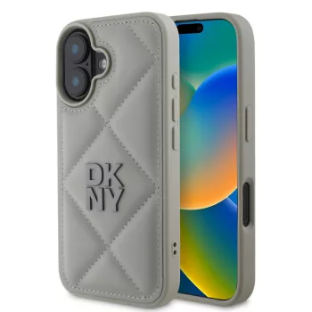   DKNY iPhone 16 Plus PU Leather Quilted Stack Logo DKHCP16MPQDSLG hátlap, tok, szürke