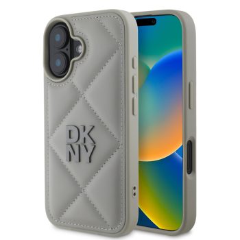   DKNY iPhone 16 PU Leather Quilted Stack Logo DKHCP16SPQDSLG hátlap, tok, szürke