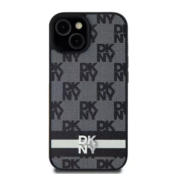   DKNY DKHCS24SPCPTSSK Samsung Galaxy S24 hátlap, tok Leather Checkered Mono Pattern & Printed Stripes, fekete