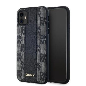   DKNY Leather Checkered Mono Pattern MagSafe Case iPhone 11/Xr, hátlap, tok, fekete