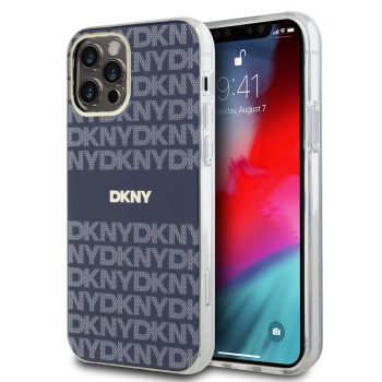   DKNY iPhone 12/12 Pro PC/TPU Repeat Pattern Tonal Stripe Magsafe kompatibilis DKHMP12MHRHSEB hátlap, tok, sötétkék