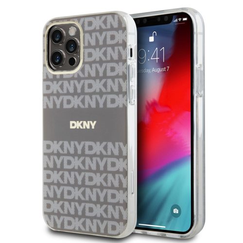 DKNY iPhone 12/12 Pro PC/TPU Repeat Pattern Tonal Stripe Magsafe kompatibilis DKHMP12MHRHSEE hátlap, tok, bézs
