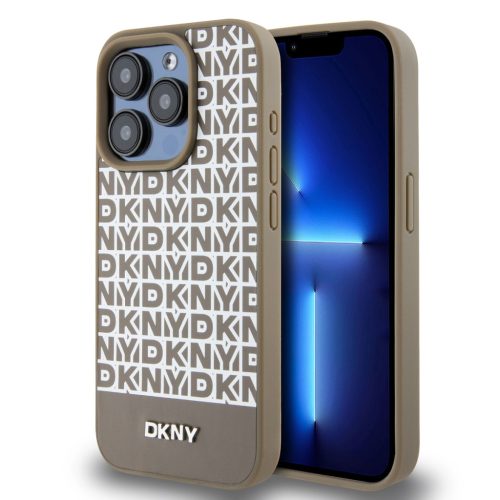 DKNY iPhone 12/12 Pro PU Leather Repeat Pattern Bottom Stripe MagSafe kompatibilis DKHMP12MPSOSPW hátlap, tok, barna