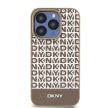 DKNY iPhone 12/12 Pro PU Leather Repeat Pattern Bottom Stripe MagSafe kompatibilis DKHMP12MPSOSPW hátlap, tok, barna