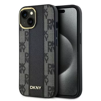   DKNY Leather Checkered Mono Pattern MagSafe Case iPhone 14 6.1", hátlap, tok, fekete