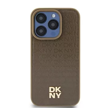   DKNY Leather Pattern Metal Logo MagSafe case iPhone 14 6.1", hátlap, tok, barna