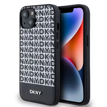   DKNY iPhone 14 PU Leather Repeat Pattern Bottom Stripe MagSafe DKHMP14SPSOSPK, hátlap, tok, fekete