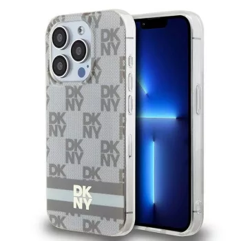   DKNY case for IPHONE 14 Pro Max Magsafe hátlap, tok DKHMP14XHCPTSE Checkered Pattern W/Printed Stripes, bézs