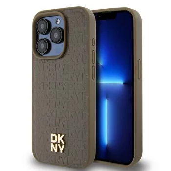   DKNY Leather Pattern Metal Logo MagSafe iPhone 14 Pro Max 6.7", hátlap, tok, barna
