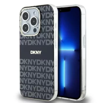   DKNY iPhone 15 Pro compatible with MagSafe DKHMP15LHRHSEK hátlap, tok MagSafe PC TPU Repeat Texture Pattern W/ Stripe, fekete