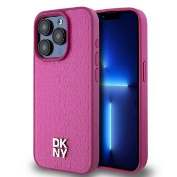   DKNY iPhone 15 Pro compatible with MagSafe DKHMP15LPSHRPSP hátlap, tok MagSafe Pu Repeat Pattern W/Stack Logo, rózsaszín