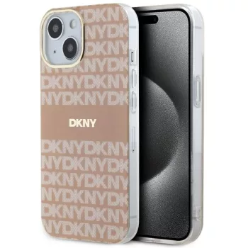   DKNY iPhone 15 Plus MagSafe DKHMP15MHRHSEP hátlap, tok MagSafe PC TPU Repeat Texture Pattern W/ Stripe, rózsaszín