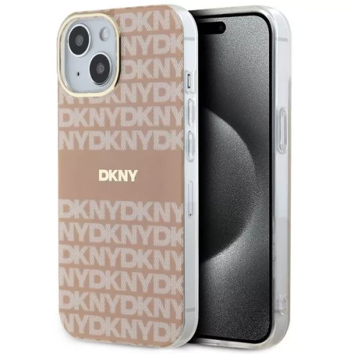DKNY iPhone 15 Plus MagSafe DKHMP15MHRHSEP hátlap, tok MagSafe PC TPU Repeat Texture Pattern W/ Stripe, rózsaszín
