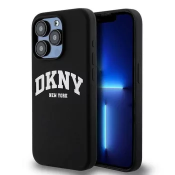   DKNY iPhone 15 Plus MagSafe DKHMP15MSNYACH hátlap, tok MagSafe Silicone W/White Arch Logo, fekete