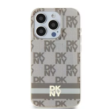   DKNY iPhone 15 MagSafe DKHMP15SHCPTSE hátlap, tok MagSafe PC TPU Checkered Pattern W/Printed Stripes, bézs