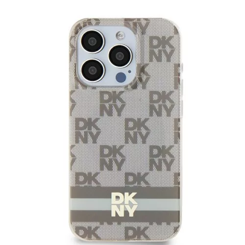 DKNY iPhone 15 MagSafe DKHMP15SHCPTSE hátlap, tok MagSafe PC TPU Checkered Pattern W/Printed Stripes, bézs
