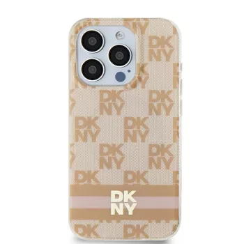   DKNY DKHMP15SHCPTSP iPhone 15/14/13 6.1" hátlap, tok IML Checkered Mono Pattern & Printed Stripes MagSafe, rózsaszín