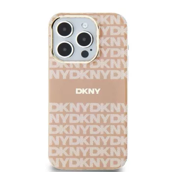   DKNY iPhone 15 MagSafe DKHMP15SHRHSEP hátlap, tok MagSafe PC TPU Repeat Texture Pattern W/ Stripe, rózsaszín