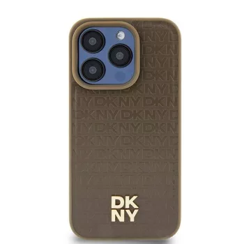   DKNY DKHMP15SPSHRPSW iPhone 15/14/13 6.1" hátlap, tok Leather Pattern Metal Logo MagSafe, barna