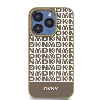   DKNY DKHMP15SPSOSPW iPhone 15/14/13 6.1" hátlap, tok Leather Printed Pattern Metal Logo MagSafe, barna