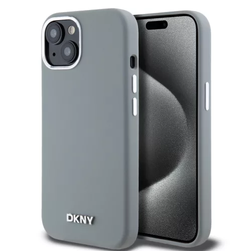 DKNY iPhone 15 Liquid Silicone Arch Logo MagSafe kompatibilis DKHMP15SSMCHLG szilikon hátlap, tok, szürke