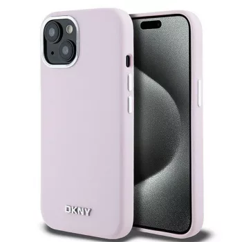   DKNY iPhone 15 compatible with MagSafe DKHMP15SSMCHLP hátlap, tok MagSafe Silicone W/Horizontal Metal Logo, rózsaszín