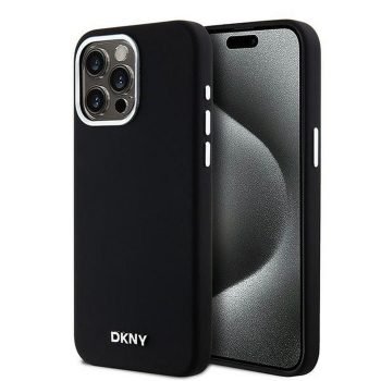   DKNY iPhone 15 Pro Max compatible with MagSafe DKHMP15XSMCHLK hátlap, tok MagSafe Silicone W/Horizontal Metal Logo, fekete