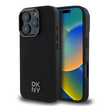   DKNY iPhone 16 Pro Max PU Leather Stack Logo Magsafe kompatibilis DKHMP16XPSMCSLK hátlap, tok, fekete