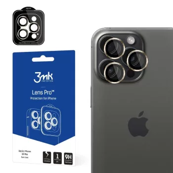   3MK Lens Protection Pro iPhone 15 Pro 6.1" kamera védőfólia rögzítőkerettel 1db, sötétarany