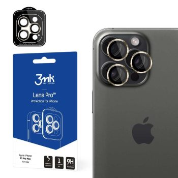  3MK Lens Protect iPhone 15 Pro Max 6.7" kamera Lens Protect rögzítőkerettel 1db, sötétarany