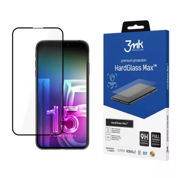   3MK HardGlass Max iPhone 15 6.1" teljes képernyős ujjlenyomamentes edzett üvegfólia, fekete