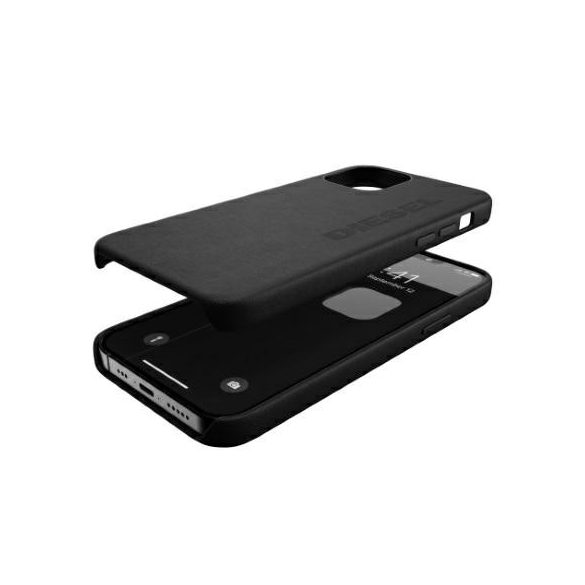 Diesel Moulded Case Premium Leather Wrap iPhone 12/12 Pro eredeti bőr hátlap, tok, fekete