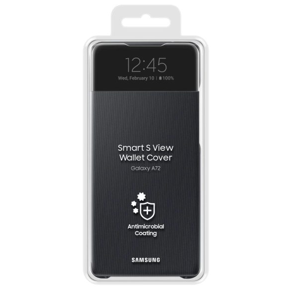 Samsung EF-EA725PBEGEE gyári S-View Samsung Galaxy A72 oldalra nyíló tok, fekete