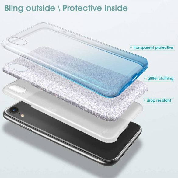 Glitter Case Huawei P40 Lite E/Y7P hátlap, tok, ezüst-kék