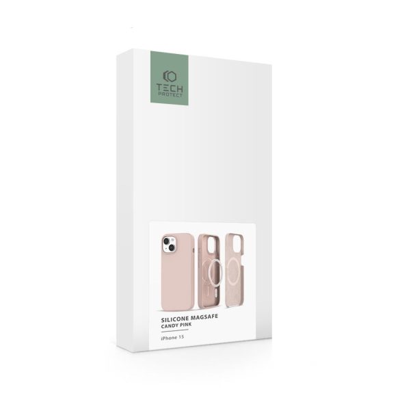 Tech-Protect Silicone Magsafe iPhone 15 hátlap, tok, rózsaszín