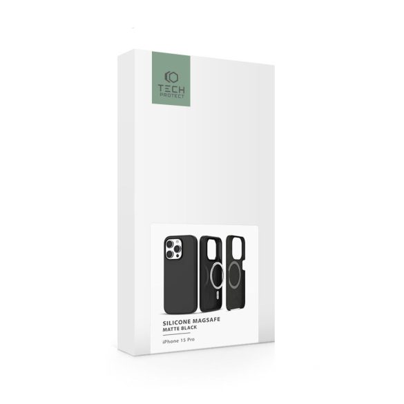 Tech-Protect Silicone Magsafe iPhone 15 Pro hátlap, tok, matt fekete
