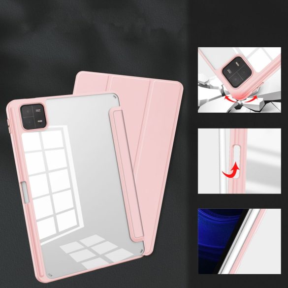Tech-Protect Sc Pen Hybrid Xiaomi Pad 6/6 Pro oldalra nyíló okos tok, billentyűzettel, rózsaszín