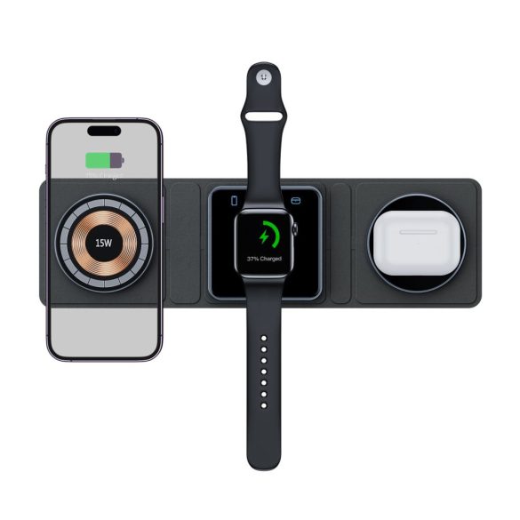 Tech-Protect Qi15W-A31 3In1 Wireless Charger Magsafe kompatibilis vezeték nélküli töltőállomás , fekete