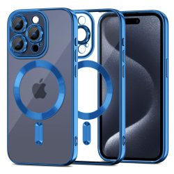   Tech-Protect Magshine Magsafe iPhone 15 Pro magsafe kompatibilis kameravédős hátlap, tok, sötétkék