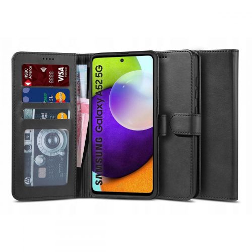 Tech-Protect Wallet 2 Samsung Galaxy A52 4G/A52 5G/A52s 5G ökobőr, oldalra nyíló tok, fekete
