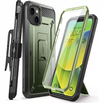   Supcase Unicorn Beetle iPhone 14 Plus szilikon ütésálló tok + övcsipesz + előlap, zöld