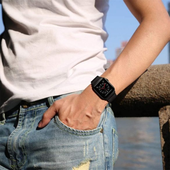 Tech-Protect Leatherfit Apple Watch 1/2/3/4/5/6/7/SE, 42/44/45mm bőr óraszíj, fekete