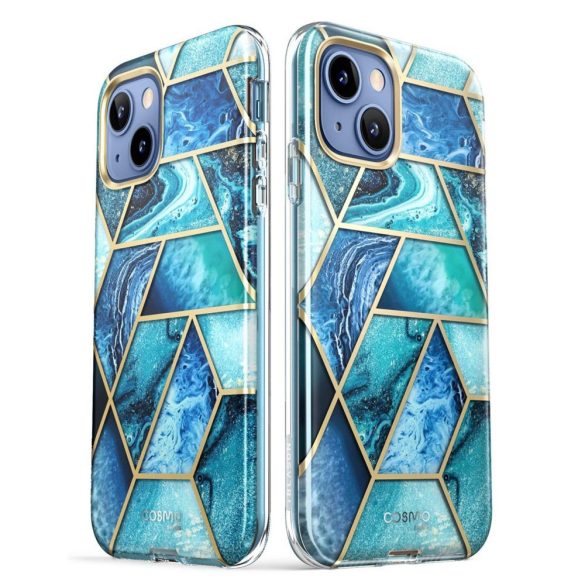 Supcase Cosmo iPhone 14 hátlap, tok, márvány mintás, kék