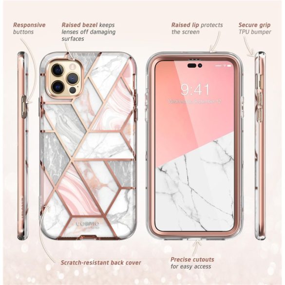 Supcase Cosmo iPhone 14 Pro Max hátlap, tok, márvány mintás, rózsaszín